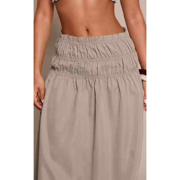 Kaki Ensemble Jupe Longue Tissée À Taille Froncée Et Ourlet À Volants Petite