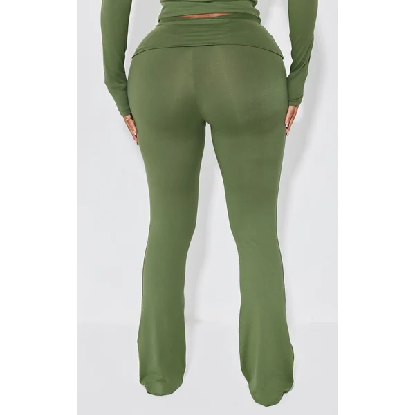Kaki Pantalon Évasé Taille Haute Sculptant À Rabat Shape Stretch