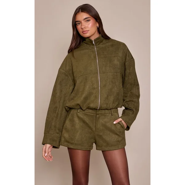 Kaki Short Tailleur En Synthétique