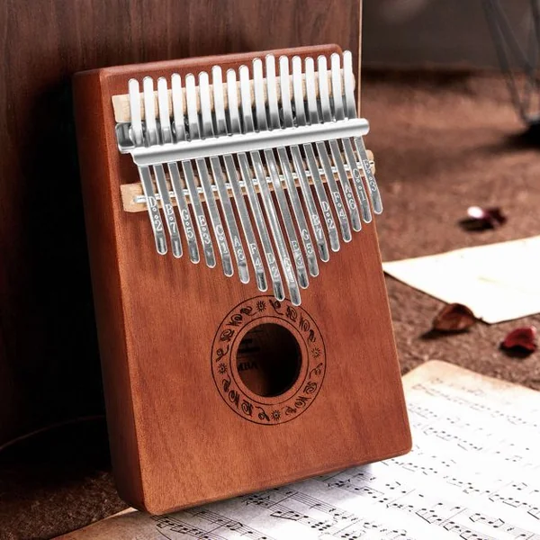 Kalimba 17 Tons Piano à Pouce Portable en Bois Acajou avec Accordeur Autocollant Sac 9 Accessoires