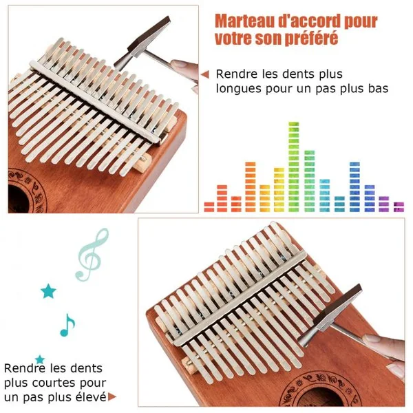 Kalimba 17 Tons Piano à Pouce Portable en Bois Acajou avec Accordeur Autocollant Sac 9 Accessoires