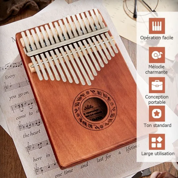 Kalimba 17 Tons Piano à Pouce Portable en Bois Acajou avec Accordeur Autocollant Sac 9 Accessoires