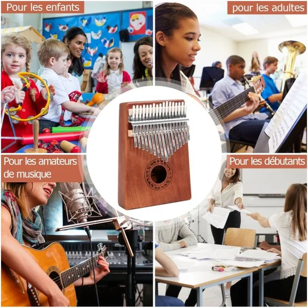 Kalimba 17 Tons Piano à Pouce Portable en Bois Acajou avec Accordeur Autocollant Sac 9 Accessoires