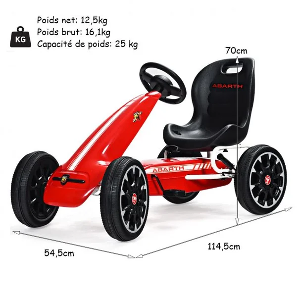 Kart à Pédales d’Extérieur pour Enfants avec Siège Réglable avec Pneus Diamètre de 30cm Rouge
