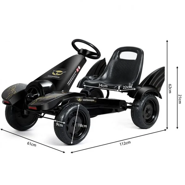 Kart à Pédales pour Enfant de 3 à 8 Ans Go-Kart Siège Ajustable Frein à Main Capacité 30kg en PP Fer 112x62x61cm Noir