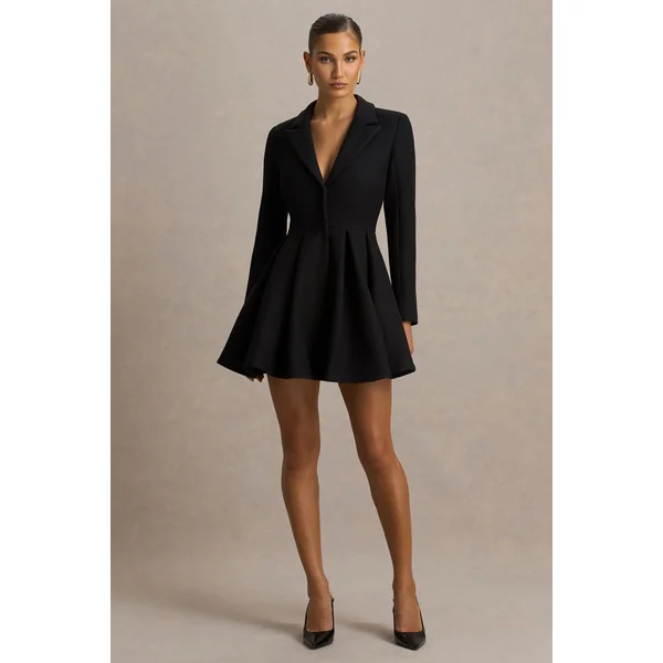 Kat | Mini-robe noire à coupe tailleur et décolleté plongeant