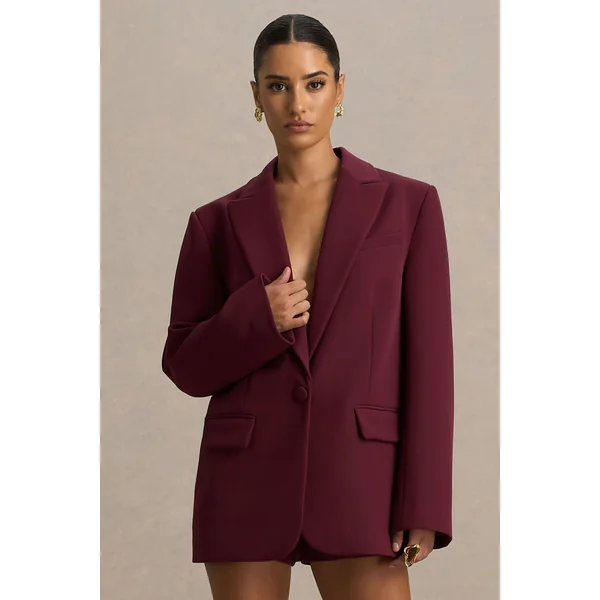 Katherine | Veste tailleur bordeaux à décolleté plongeant