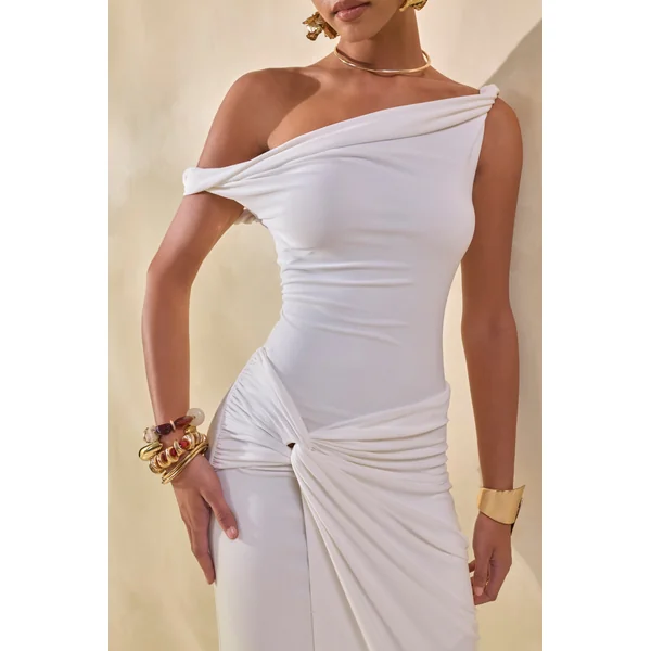Kesia | Body string blanc asymétrique torsadé
