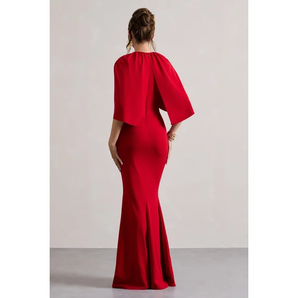 Kianne | Robe longue rouge à manches courtes drapées