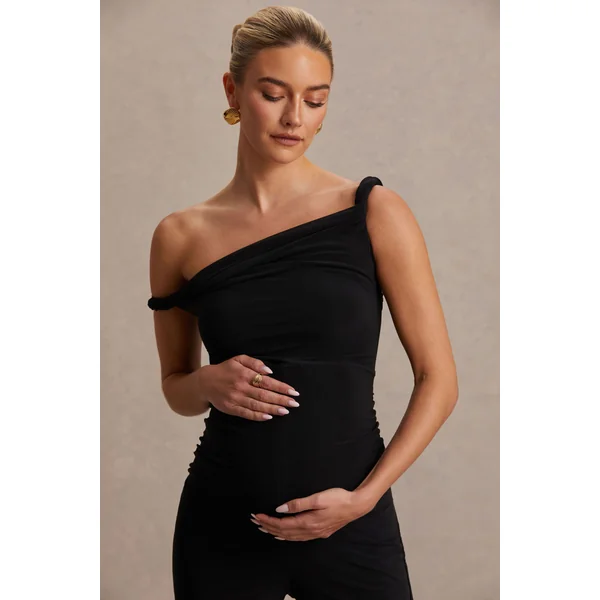 Kira | Combinaison de maternité noire à encolure asymétrique