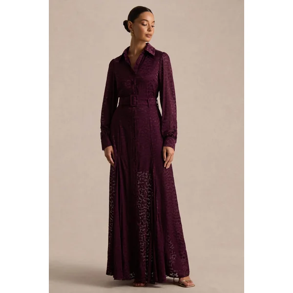 Kirsty | Robe chemise violette à manches longues avec jupe ample