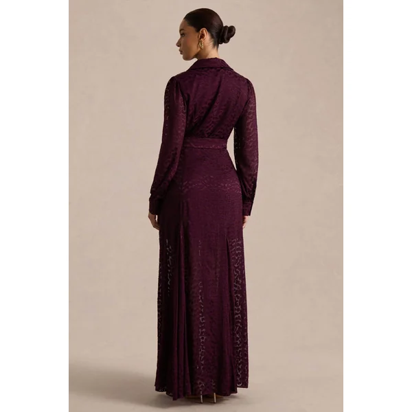Kirsty | Robe chemise violette à manches longues avec jupe ample