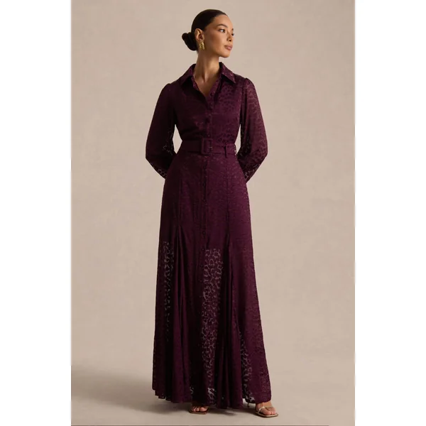 Kirsty | Robe chemise violette à manches longues avec jupe ample