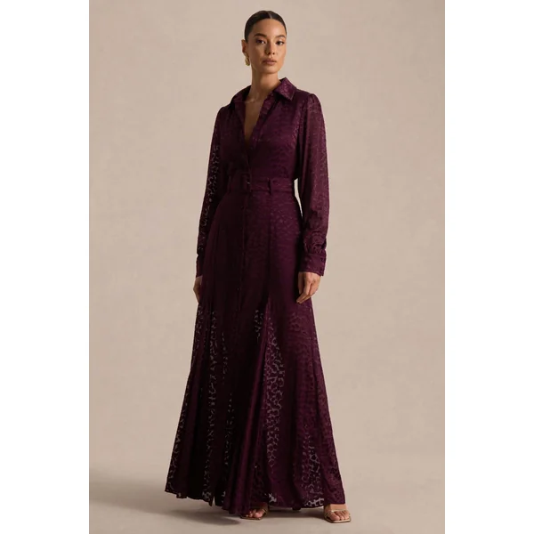 Kirsty | Robe chemise violette à manches longues avec jupe ample