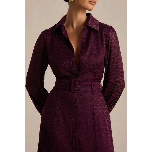 Kirsty | Robe chemise violette à manches longues avec jupe ample