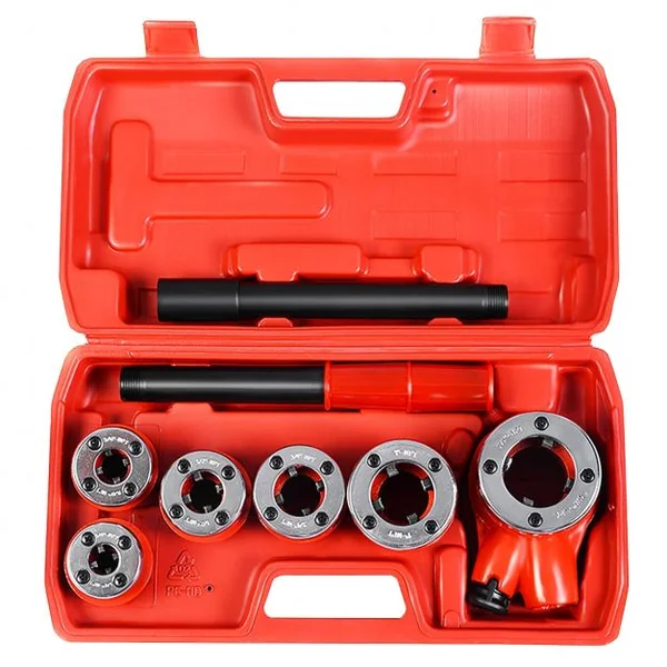 Kit de Filetage de Tuyau à Cliquet Manuel avec 6 Têtes en Fonte 1/4"+3/8"+1/2"+3/4"+1"+1,1/4" avec Caisse de Transport