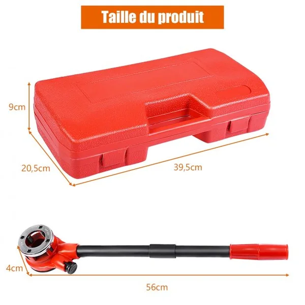 Kit de Filetage de Tuyau à Cliquet Manuel avec 6 Têtes en Fonte 1/4"+3/8"+1/2"+3/4"+1"+1,1/4" avec Caisse de Transport