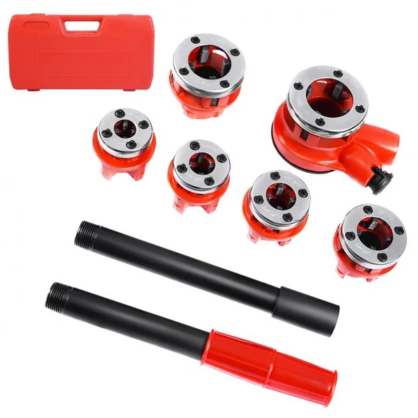 Kit de Filetage de Tuyau à Cliquet Manuel avec 6 Têtes en Fonte 1/4"+3/8"+1/2"+3/4"+1"+1,1/4" avec Caisse de Transport