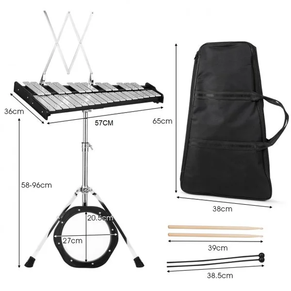 Kit de Percussion Glockenspiel 30 Note avec Support et Pupitre Hauteur Réglable 58-96CM