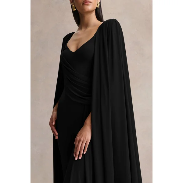 Labina | Combinaison noire avec décolleté plongeant et manches cape