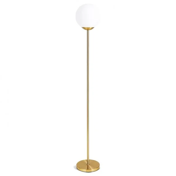 Lampadaire 169,5CM avec Ampoule LED 7W E27 Globe en Verre φ25,5CM et Abat-jour en Verre Interrupteur à Pédale