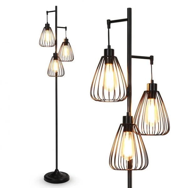 Lampadaire Style Industriel sur Pied avec 3 Abat-Jours Fait en en Métal 170x25CM Ampoule E27 ( Non Incluse)