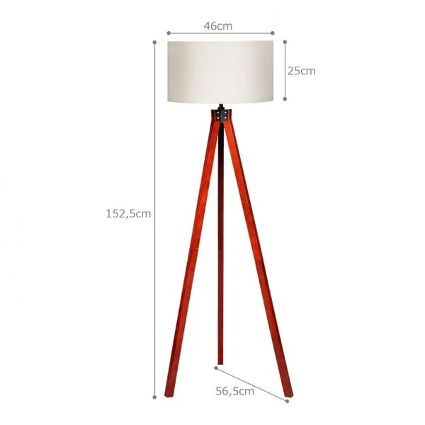 Lampadaire Trépied Abat-jour Commutateur Au Pied Style Scandinave Ampoule 60w Culot E27 en Bois et Lin 56,5x46x152,5cm