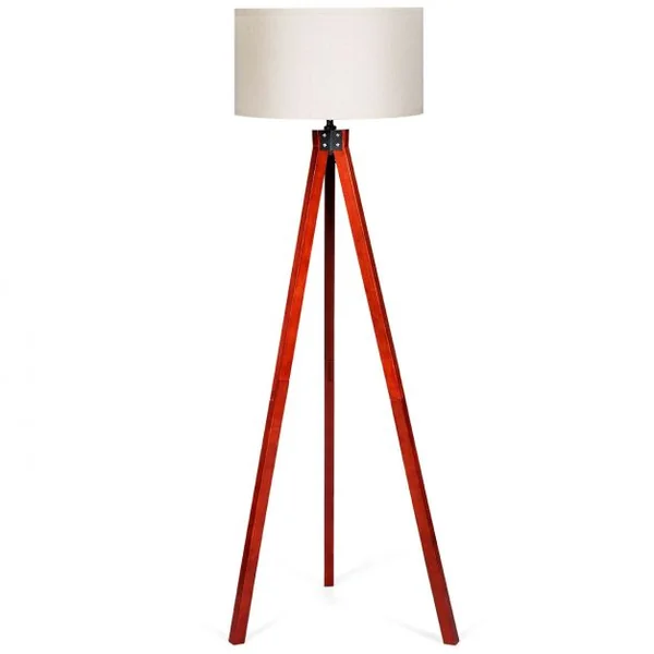 Lampadaire Trépied Abat-jour Commutateur Au Pied Style Scandinave Ampoule 60w Culot E27 en Bois et Lin 56,5x46x152,5cm