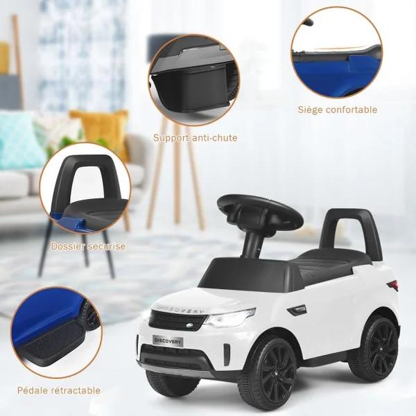 Land Rover Voiture Electrique 6V avec Eclairage LED Pédale Rétractable Klaxon Musique Age1,5-5 Ans Blanche