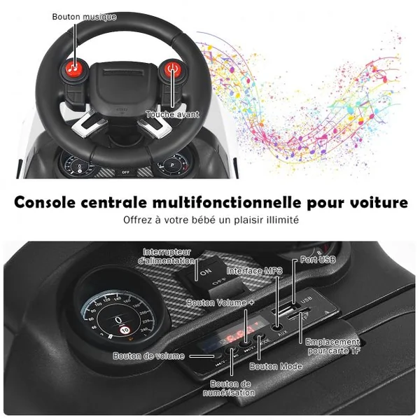 Land Rover Voiture Electrique 6V avec Eclairage LED Pédale Rétractable Klaxon Musique Age1,5-5 Ans Blanche