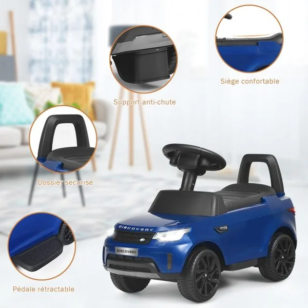 Land Rover Voiture Electrique 6V avec Eclairage LED Pédale Rétractable Klaxon Musique Age1,5-5 Ans Bleu foncé