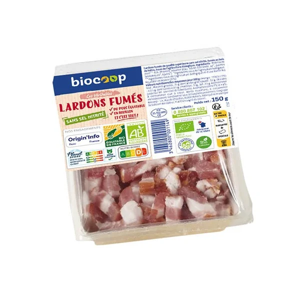Lardons fumés sans sel nitrité