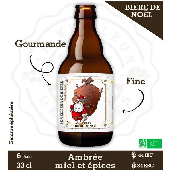 Le Veilleur de Bières bio - Felix 33cl - Ambrée de noël Miel épices
