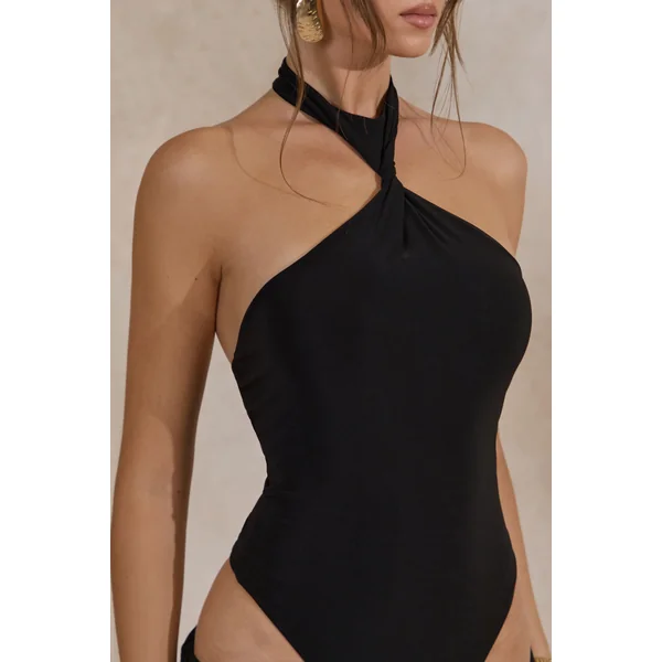 Lillia | Body noir à encolure dos-nu torsadée