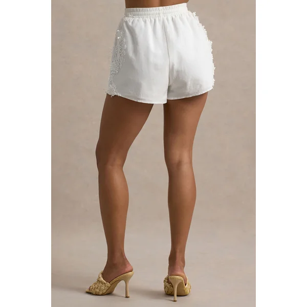 Lira | Short écru avec détails en dentelle