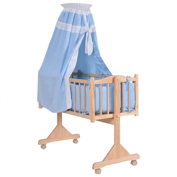 Lit bébé en bois Berceau bébé berceau à bascule matelas ciel de lit set de lit 9 pièces Blue