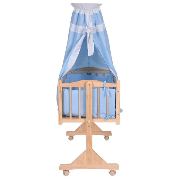 Lit bébé en bois Berceau bébé berceau à bascule matelas ciel de lit set de lit 9 pièces Blue