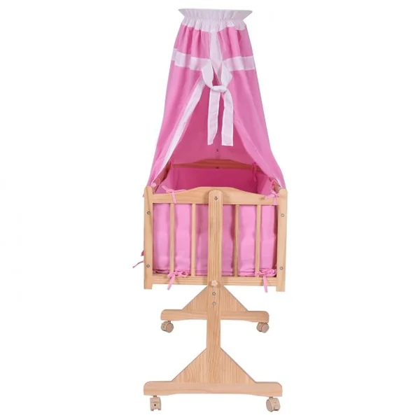 Lit bébé en bois Berceau bébé berceau à bascule matelas ciel de lit set de lit 9 pièces Rose