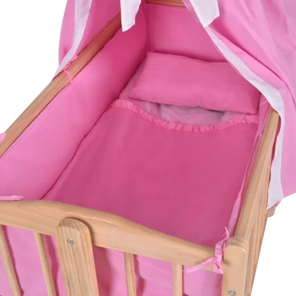 Lit bébé en bois Berceau bébé berceau à bascule matelas ciel de lit set de lit 9 pièces Rose