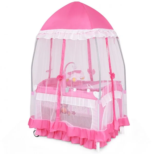 Lit bébé parapluie pliant lit de voyage pour bébé 2 niveaux muni de moustiquaire de yourte et porte-couche