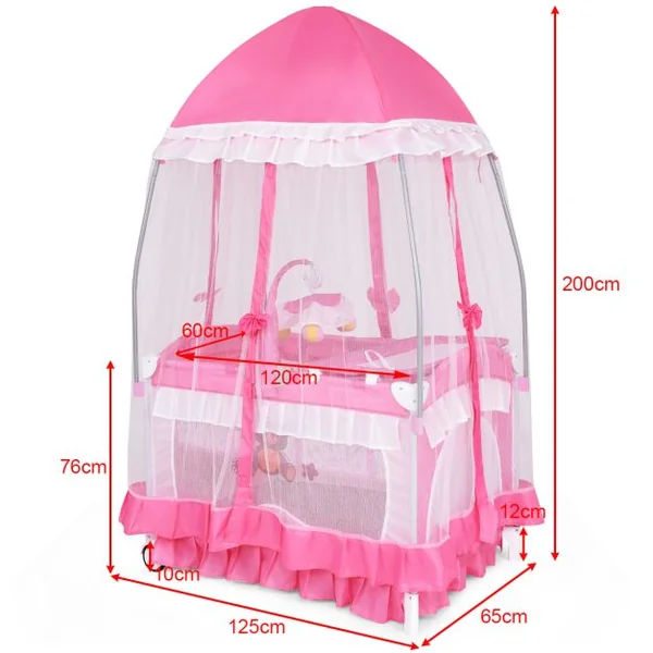Lit bébé parapluie pliant lit de voyage pour bébé 2 niveaux muni de moustiquaire de yourte et porte-couche