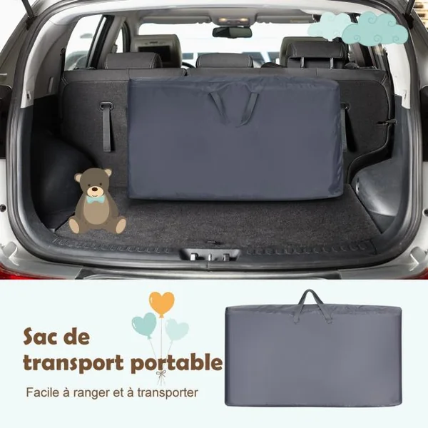 Lit Bébé Parapluie pour Voyage 2 en 1 avec Sac de Transport Hauteur Réglable en Tissu+fer+aluminium 97x70x85cm Gris