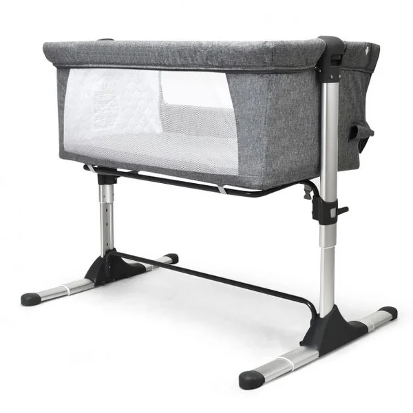 Lit Bébé Parapluie pour Voyage 2 en 1 avec Sac de Transport Hauteur Réglable en Tissu+fer+aluminium 97x70x85cm Gris