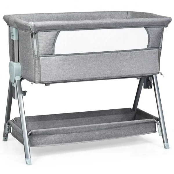 Lit Cododo pour Bébé 0-6 Mois à 15KG Hauteurs Réglables avec Matelas Amovible 3,5CM Gris
