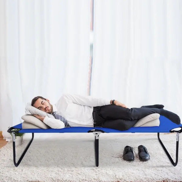 Lit de Camp Pliant Portable 189x56x30cm en Tissu Oxford avec Tube de Fer Charge Jusqu'à 150KG