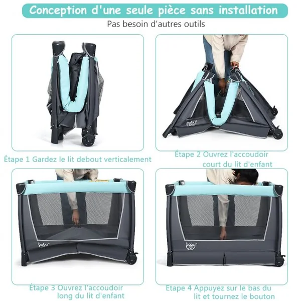 Lit Parapluie 4 en 1 pour Bébé de 0 à 36 Mois Centre Musical et Jouets Sac de transport 103x72,5x73,5cm Vert