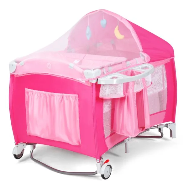 Lit parapluie pour bébé 0-36 mois Lit bébé pliant à roulettes avec accessoires sac de transport, 120 x 60 x 76 cm, Rose
