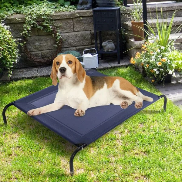 Lit pour Chien Surélevé Capacité 40kg avec Cadre en Fer de Haute Qualité et Toile en Textilène, 110x80x18cm, Gris