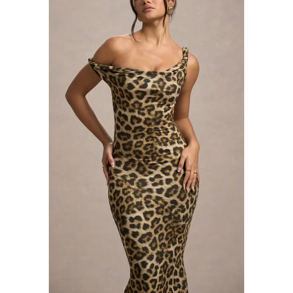 Lita | Robe longue asymétrique torsadée à imprimé léopard abstrait