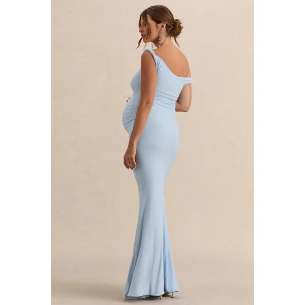 Lita | Robe Longue de Maternité Asymétrique Torsadée Bleu Poudré